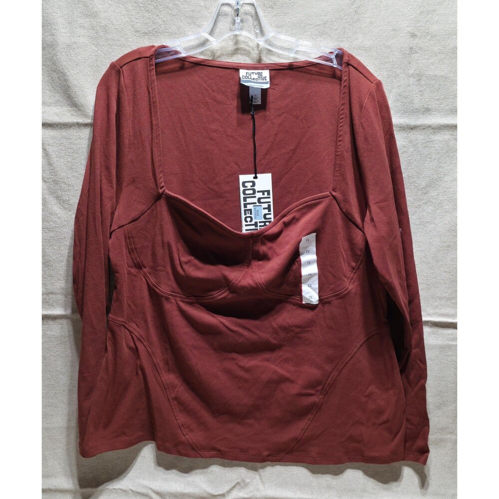NWT Future Collective with Reese Blutstein Sweetheart Corset Top - Rust Brown 1X